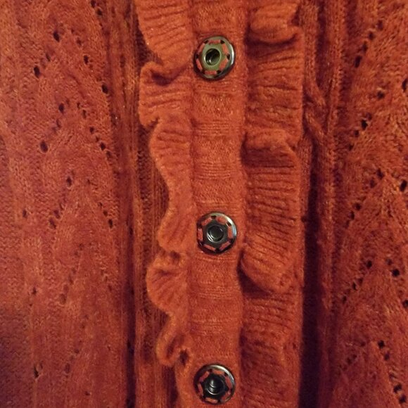 Vintage Orange-Red pointelle cardigan sweater from Anthropologie (approx M) - Picture 2 of 12